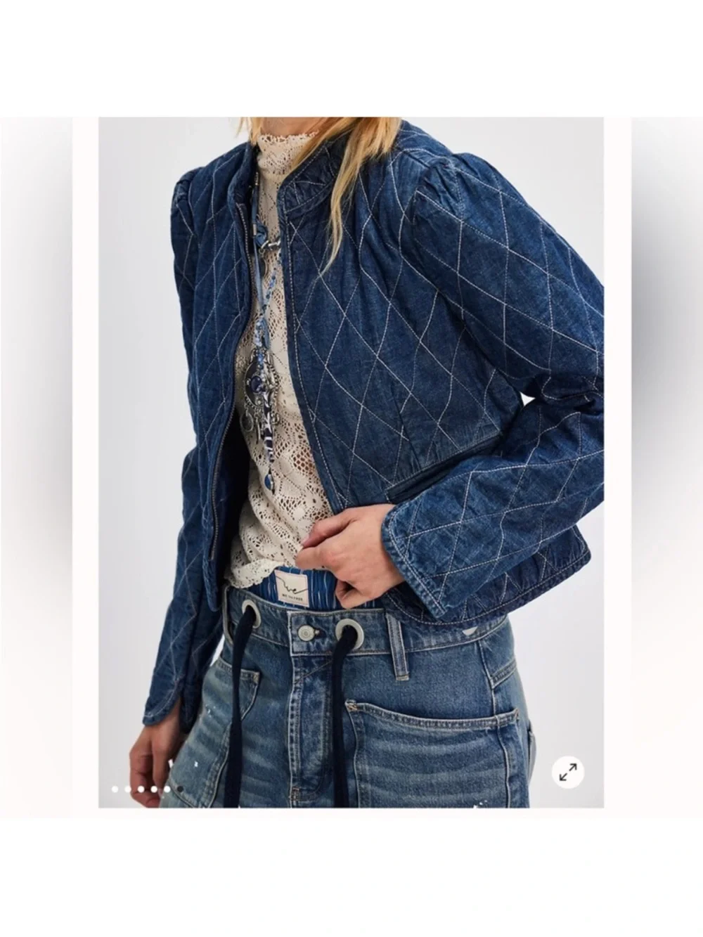 NEW Free People Peggy Quilted Denim Jacket Small - Picture 4 of 10